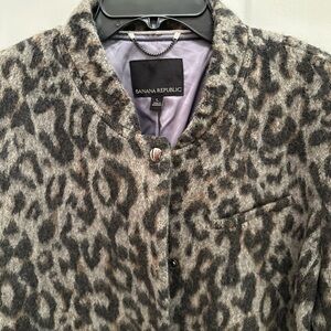 Banana Republic Bomber Jacket Women's Lg Gray Leopard Print Wool Blend Full Zip